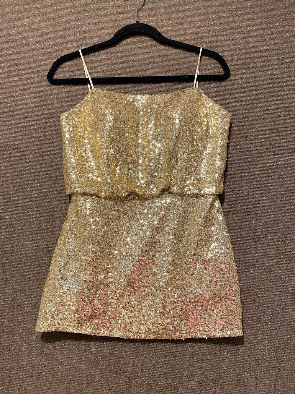 NWT Christina Wu Celebrations Gold Sequin Faux Two Piece Mini Dress Size 10